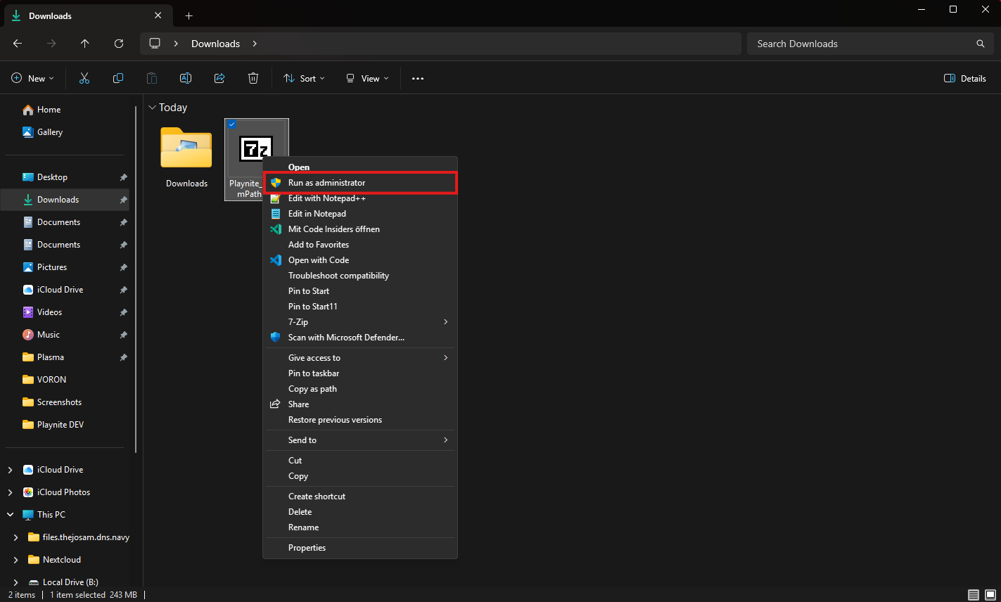 Screenshot of Downloads Folder