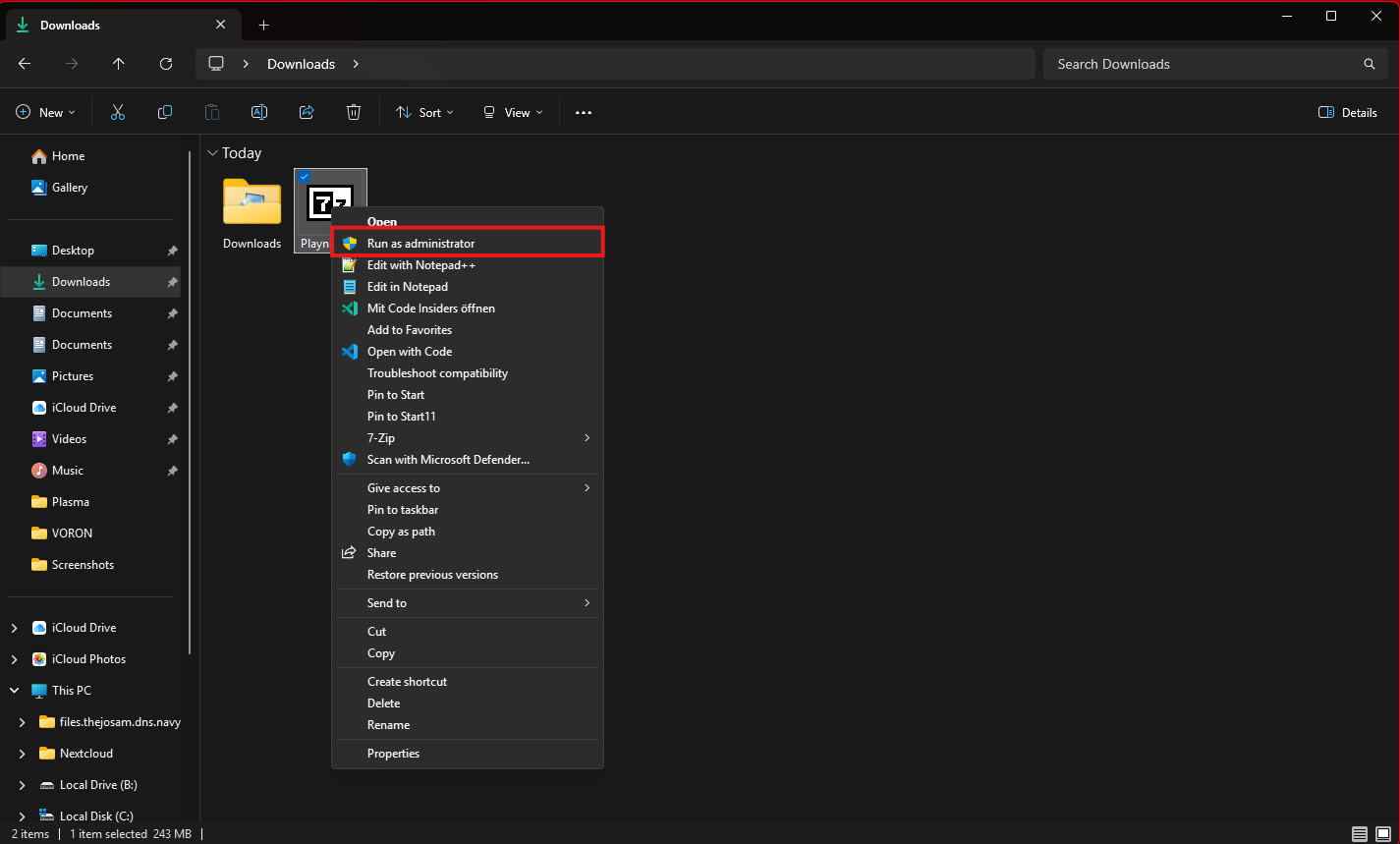Screenshot of Downloads folder